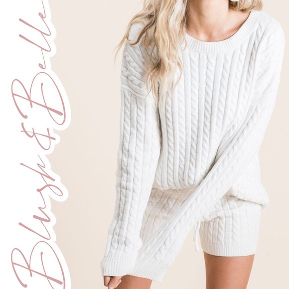 Cable Knit Soft Chenille Lounge Set IVORY - Picture 2 of 14